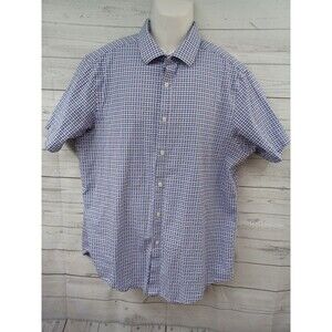 Hart Schaffner Marx Geometric Short Sleeve Button Up Shirt XL Purple White